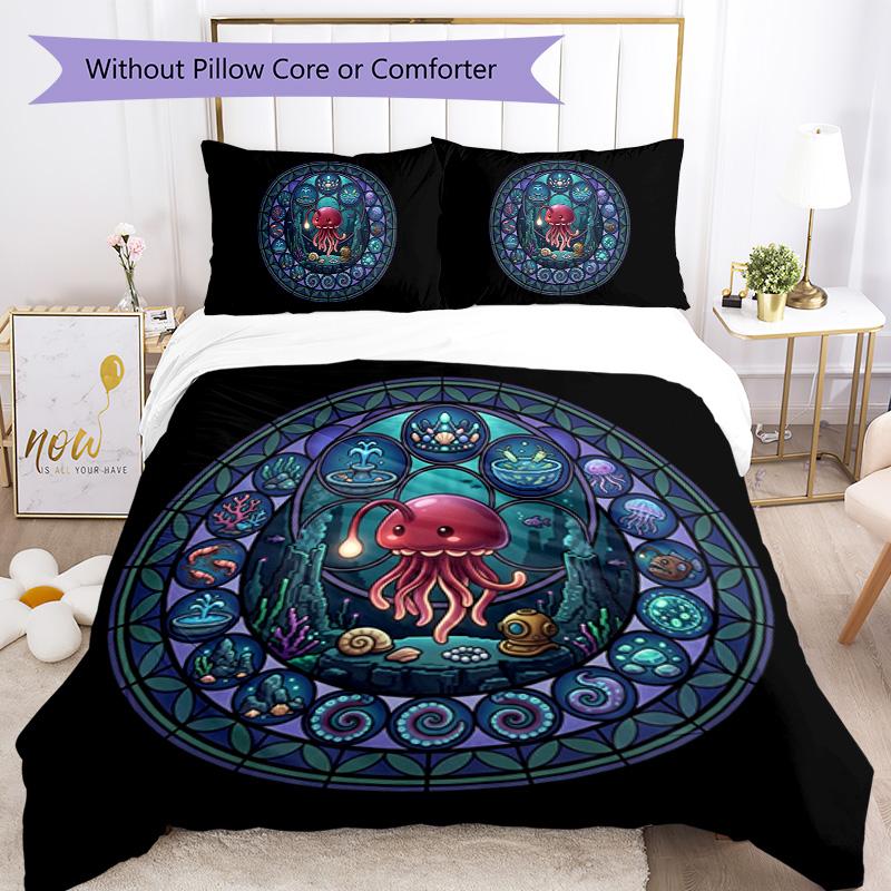 Underwater Kingdom Window Pattern Bedding,Quilt Set Quilt Cover Pillowcase Home Birthday Gift (1*duvet cover+2*pillowcase,without core)