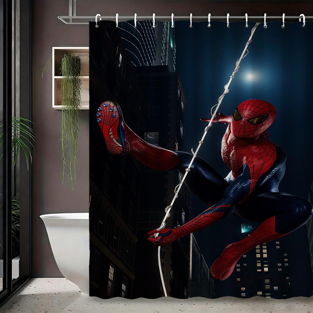 Spider-Man Urban Cityscape Waterproof Shower Curtain For Superhero Bathroom Decor