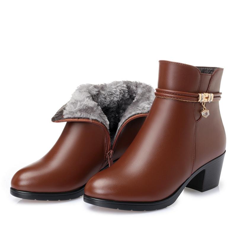 Comemore 2025 New Soft Leather Ankle Boot High Heels Zipper Shoe Warm Fur Winter Boots Female Women Shoes Plus Size 43