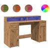 VidaXL Bureau avec lumières LED chêne artisanal bois d'ingénierie, bureau de travail, bureau d'étude, bureau à domicile, 3309428