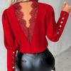 Women Sexy Lace Backless Shirts Tops Ladies Long Sleeve Buttons OL Office Blouse