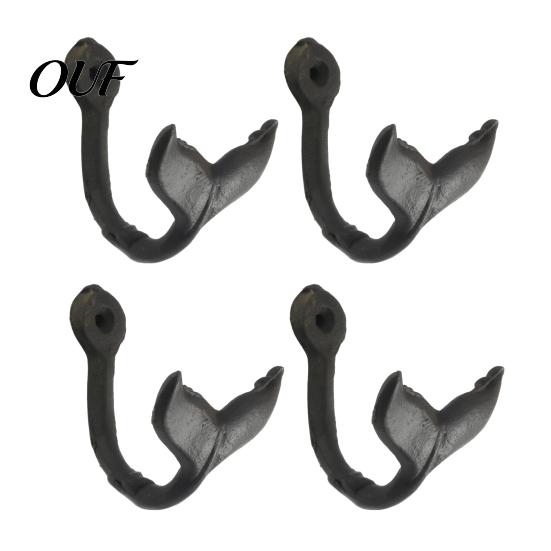 Nautical Home Accessories 4PCS Iron Whale Tail Wall Hooks, Space Saving Coastal Towel Kitchen Apron Hook Hangers, Decorative Mounted Hooks for Towels