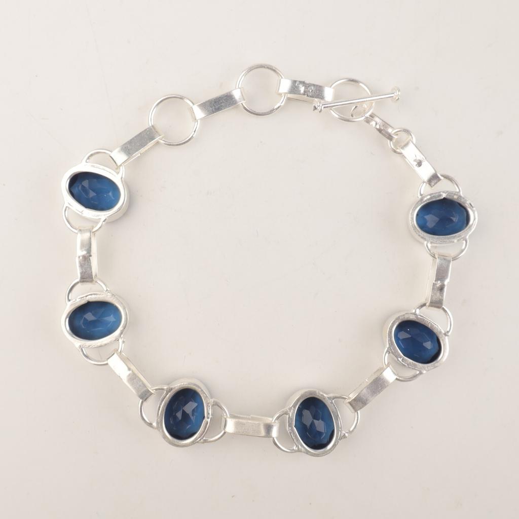 London Blue Topaz Gemstone 925 Sterling Silver Jewelry Handmade Boho Bracelet RB-6-17