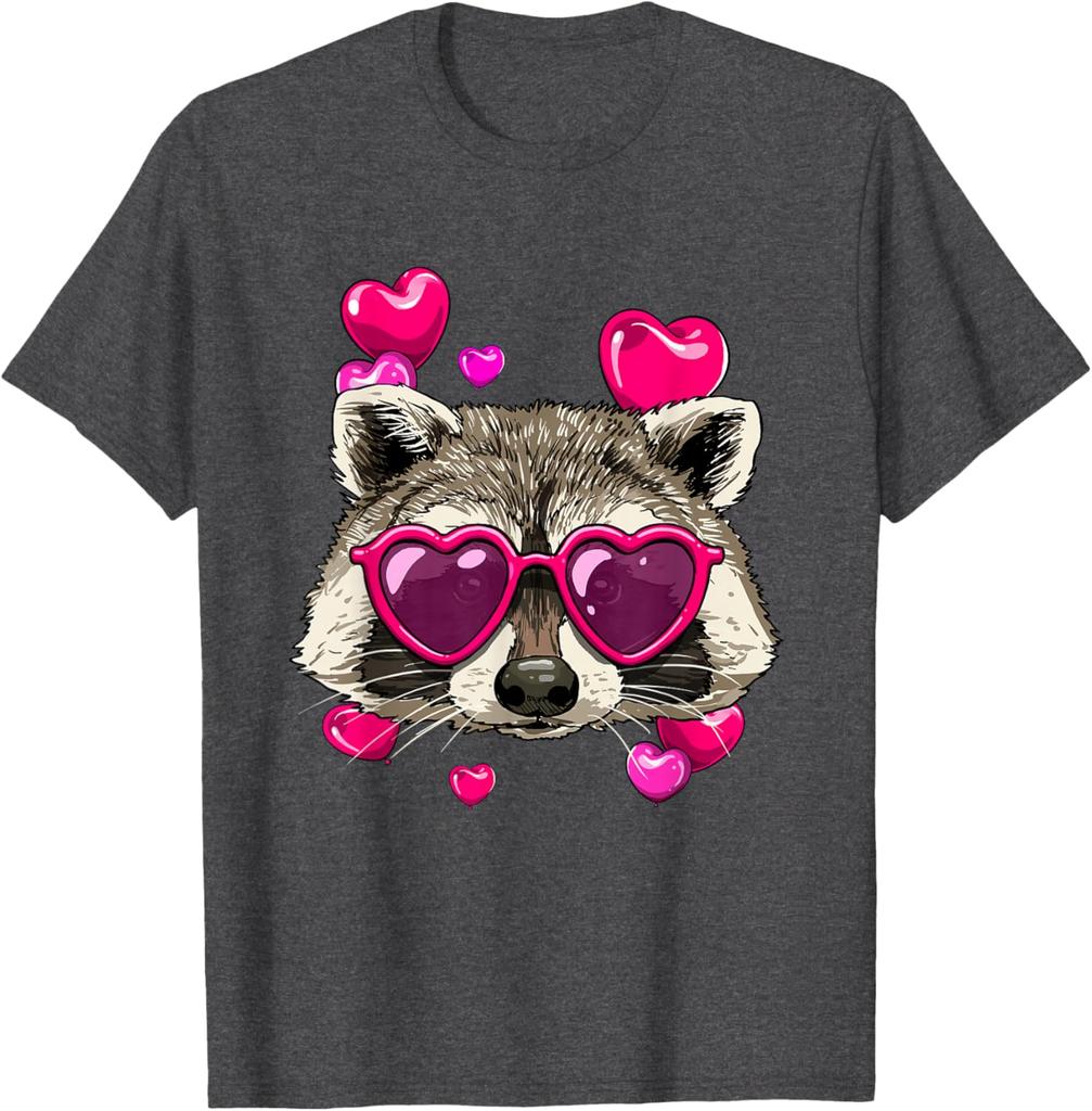 Raccoon With Heart Sunglasses Valentine Funny Trash Panda Graphic Tee for Men
