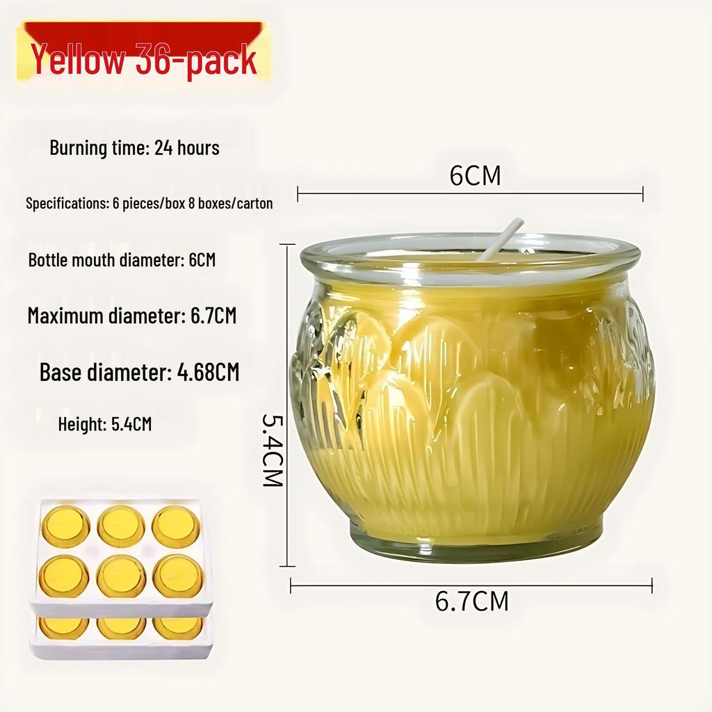 Smokeless Lotus Glass Oil Lamp - 24-Hour Ghee Candle for Buddha Offerings