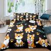 Kids Corgi Dog Bedding Set King Queen Size Cute Puppy Duvet Cover Set Cartoon Pet Animal Comforter Cover Microfiber Quilt Cover
