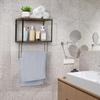 2 Tier Bathroom Shelf with Towel Bar Wall Mount Towel Rack Kitchen Storage Shelf