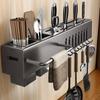 Kitchen Cutlery Holder Wall Mounted Cutter Holder with Hooks Carbon Steel Cutter Storage Rack for Spoon Chopsticks Rust-Resistant Kitchen Utensil