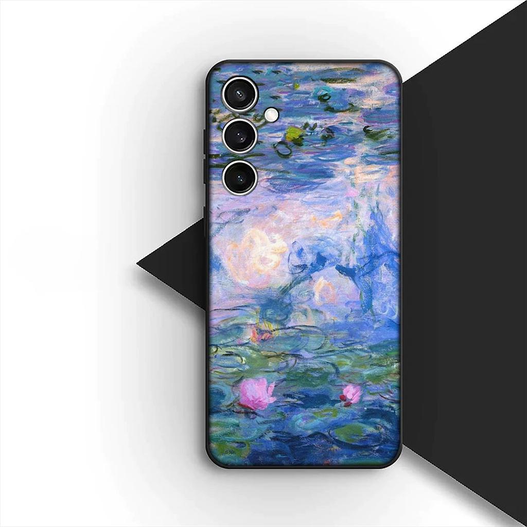 Cover for Samsung Galaxy S24 S25 S23 FE Ultra Plus S7 Edge S25+ S23+ A56 5G Casing Phone Case Claude Monet Waterlily Cat