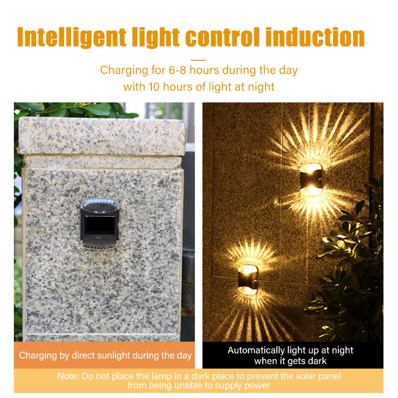 Новый солнечный 4LED теневой настенный светильник для уличного сада, украшения двора, бытовой ночник, водонепроницаемый верхний и нижний светящийся декоративный настенный светильник