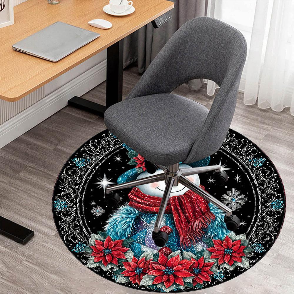 1PC snowman flowers Office Round Area Rug, Under Office Chairs Bedroom Living Room Home Decor, Carpet for Office -1110162