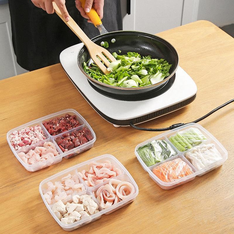 4 сетки, ящик для хранения продуктов питания, фруктов, портативное отделение, органайзеры для холодильника, морозильной камеры, упакованное мясо, лук, имбирь, прозрачный, хрустящий