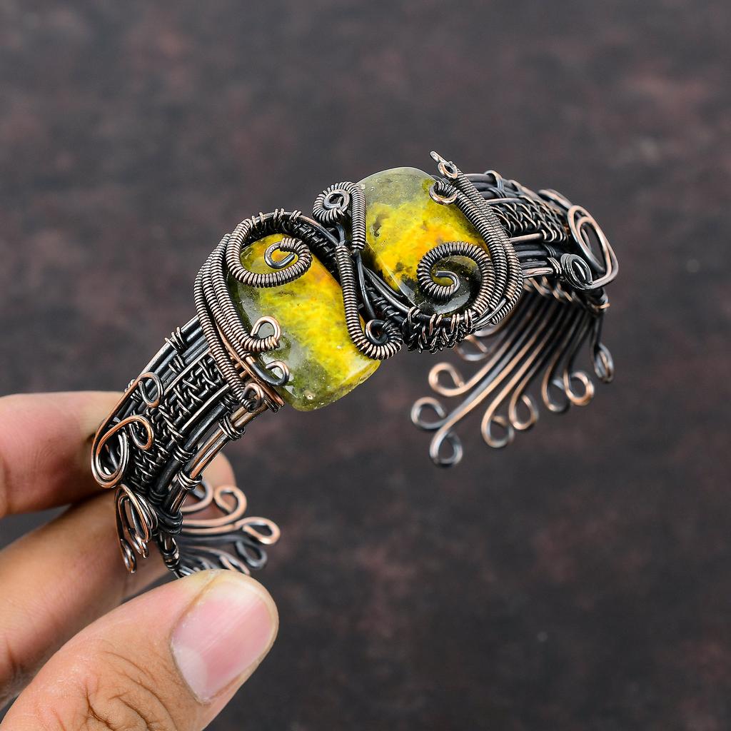 Браслет из яшмы с драгоценными камнями, браслет-манжета из медной проволоки, браслет ручной работы, регулируемый браслет, подарок на помолвку, антикварные медные украшения