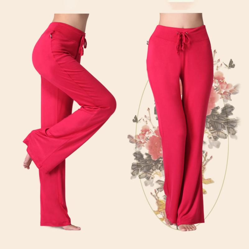 Auroth Solid Color Women High Waist Wide Leg Flared Pants Stretch Trousers Drawstring Sports Pants