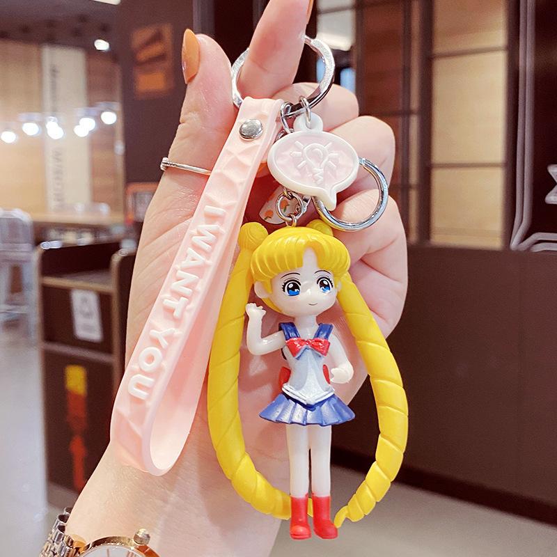 New Creative Cartoon Couple Keychains Anime Sailor Moon Doll Keychains Bag Pendant Car Accessories Key Chain Gift for Children