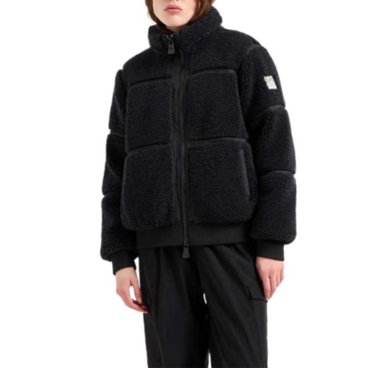 Emporio Armani EA7 Осень/Зима 24 Вельветовый воротник Двойная молния Длинный рукав Хлопковая куртка Женские куртки Черный 6DTB07-TNGEZ-1200