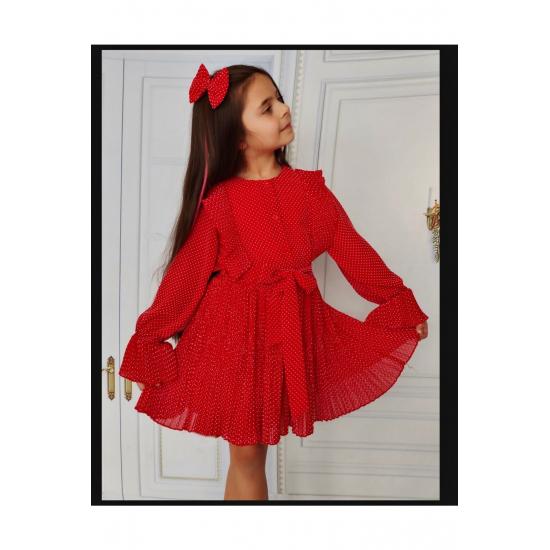 Платье с длинным рукавом для девочек с пряжкой и костюмом с поясом