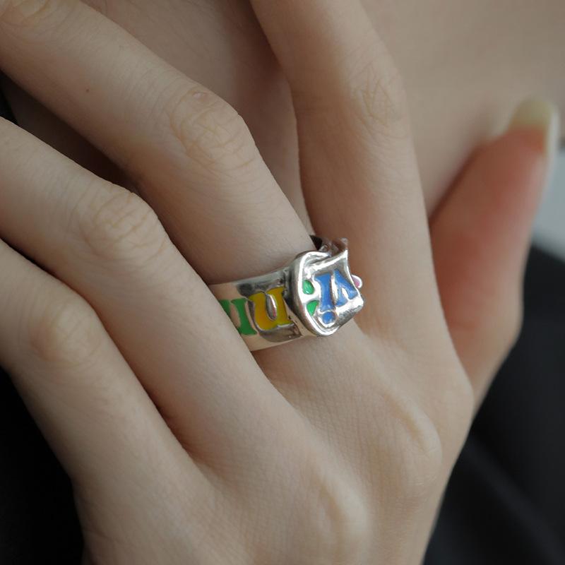 Rainbow Letter Belt Open Ring Niche Design Retro Personality High Sense Cold Wind Ring