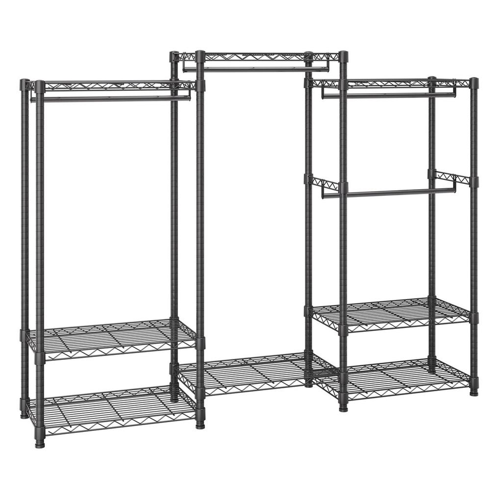 Heavy Duty Clothes Rack, Rolling Clothing Garment Rack with 4 Hang Rods & 8 Storage Tiers, Adjustable Custom Closet Rack, Freestanding Wardrobe for