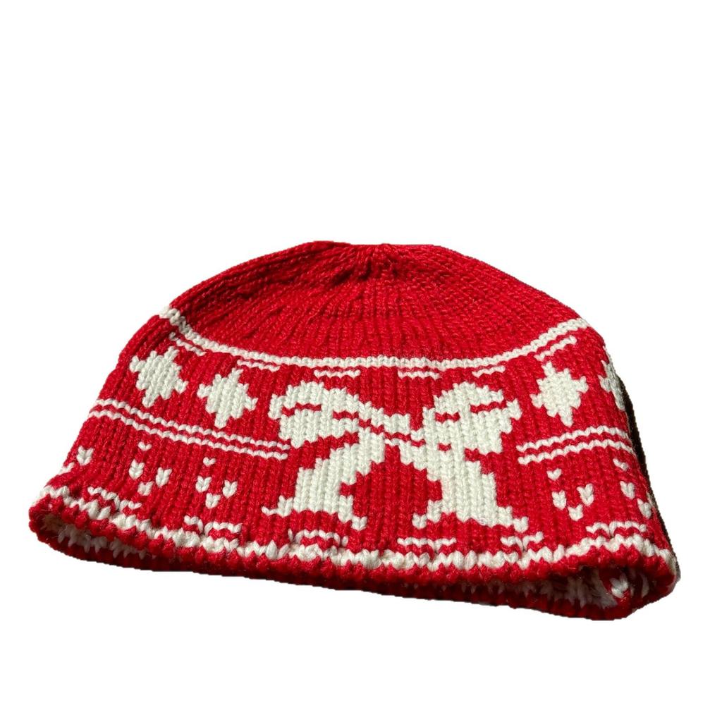 Вязаная шерстяная шапка в стиле Fair Isle с бантом, жаккардовая, корейский вариант, милая и симпатичная, для защиты ушей в зимнее время.
