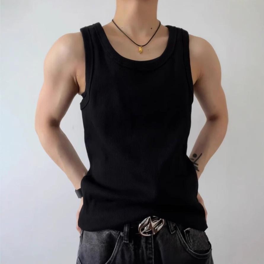 2025 Новый модный свободный удобный универсальный однотонный полосатый спортивный мужской жилет без рукавов