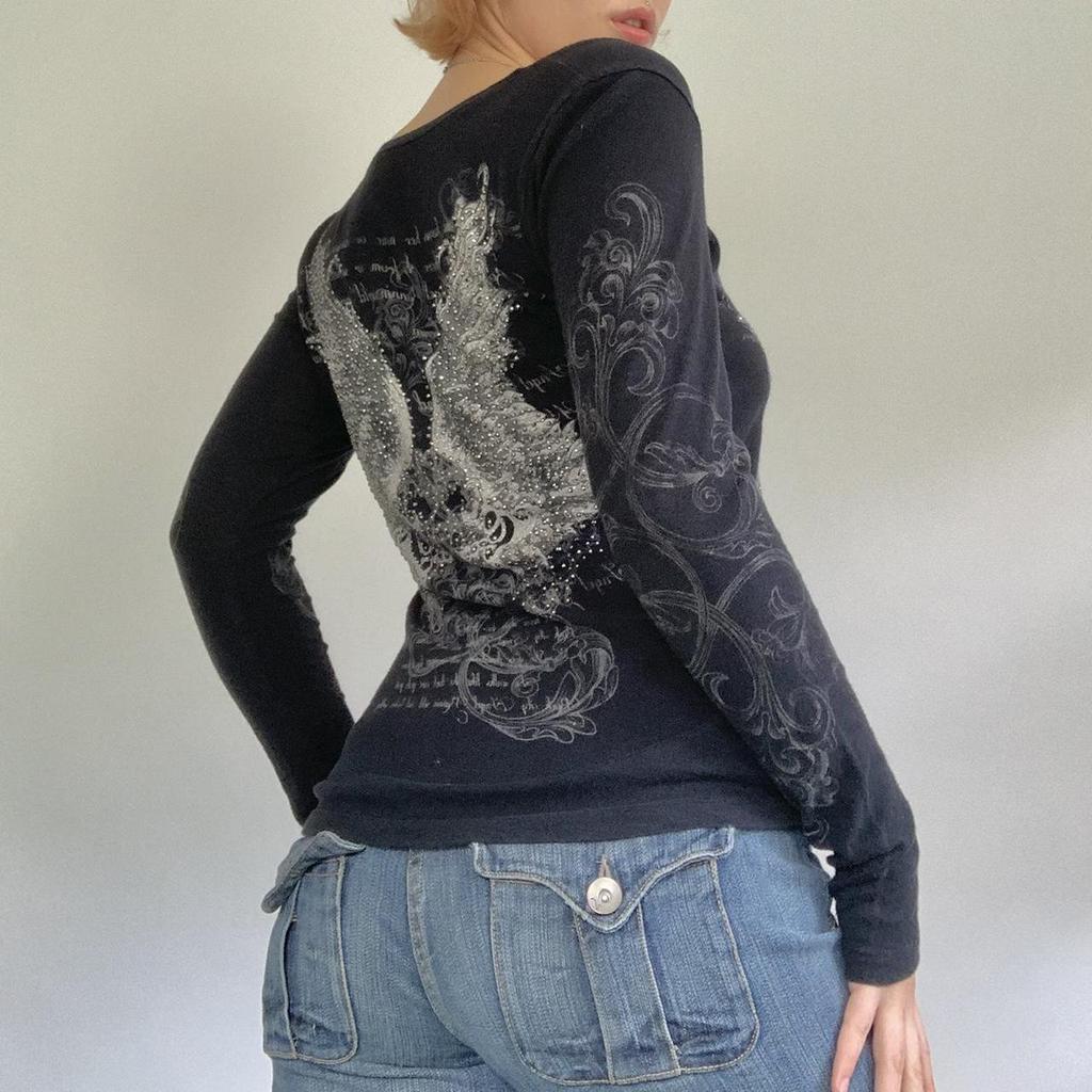 Футболки с длинным рукавом с графическим принтом Y2k, женские осенние эстетические готические цветочные принты, мешковатые футболки, одежда в стиле эмо