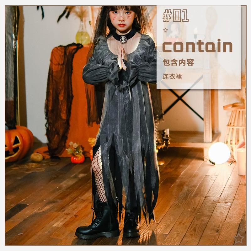 Halloween Vampire Costume Girls Dress Witch Elf Stage Party Gown Kids Cosplay Outfit