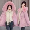 Pie Overcomes Women's Winter New Waist Skinny Hooded Big Fur Collar Plush Padded Jacket Short Jacket Padded Jacket