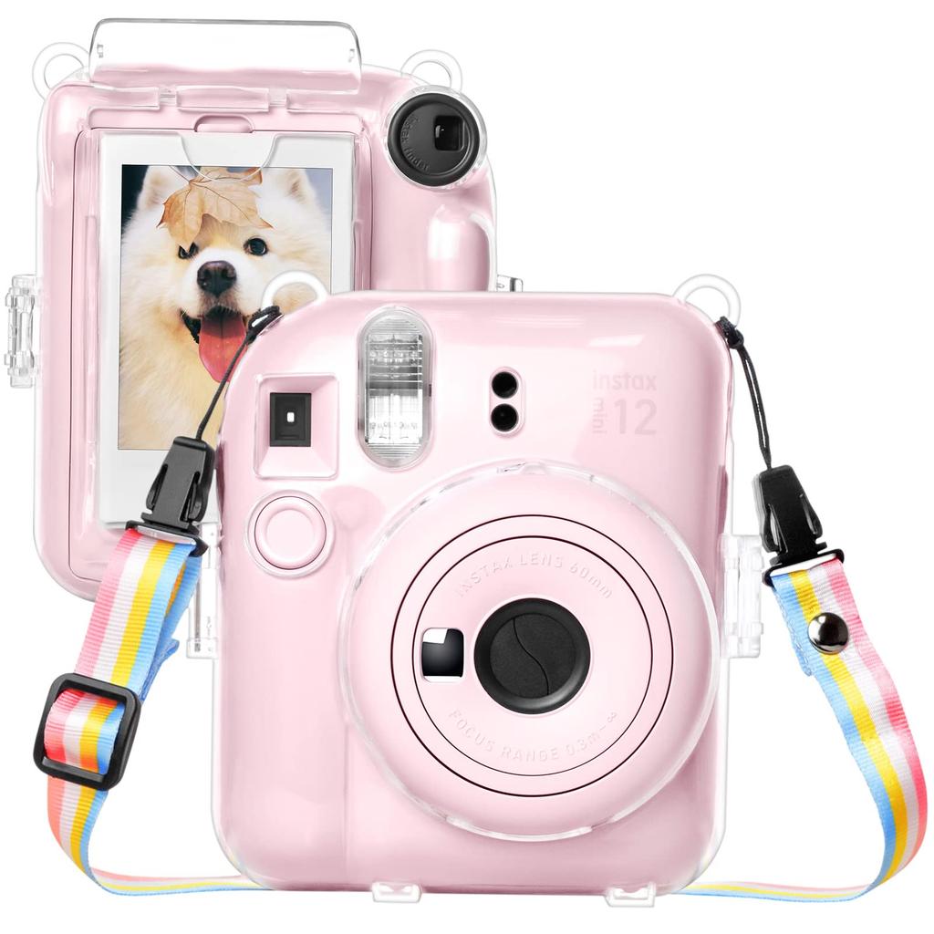 Kinokoo Instax Mini 12 Case, Fujifilm Instax Mini 12 Clear Case with Film Storage Pocket and Shoulder Strap