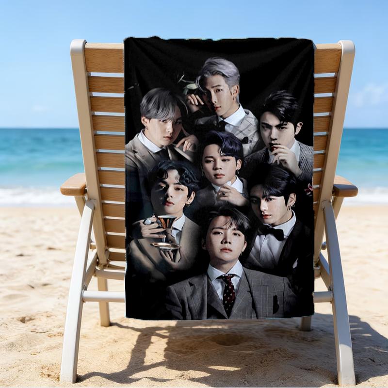 proof beach towel with a Kpop BTS pattern - soft,absorbent,quick-drying,machine washable - perfect for swimming,camping,bathing