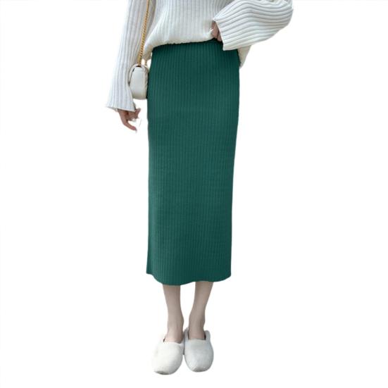 Women Knitting Skirt High Waist Back Slit Design Solid Color Midi Skirt Soft Breathable Thickened Warm Hip Wrapped Skirt