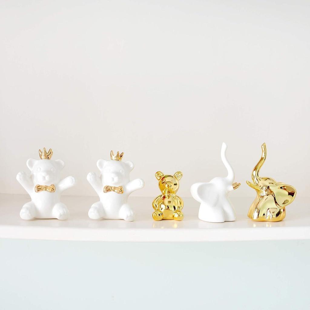 Статуэтки слонов для домашнего декора, 1 пара, небольшие декоративные акценты для полок, гостиная и спальня, золото и белый (2шт Слон)