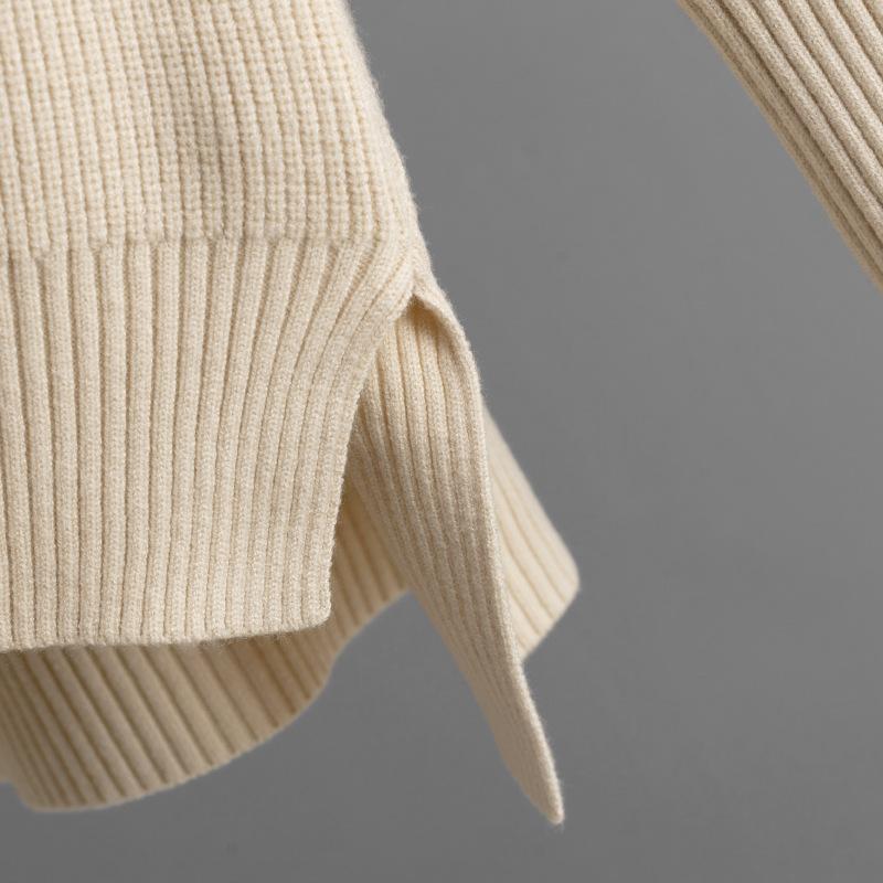 QICED Зимний теплый вязаный комплект для женщин, свободный свитер с длинным рукавом и круглым вырезом, модные брюки палаццо, комплект из двух предметов для женщин