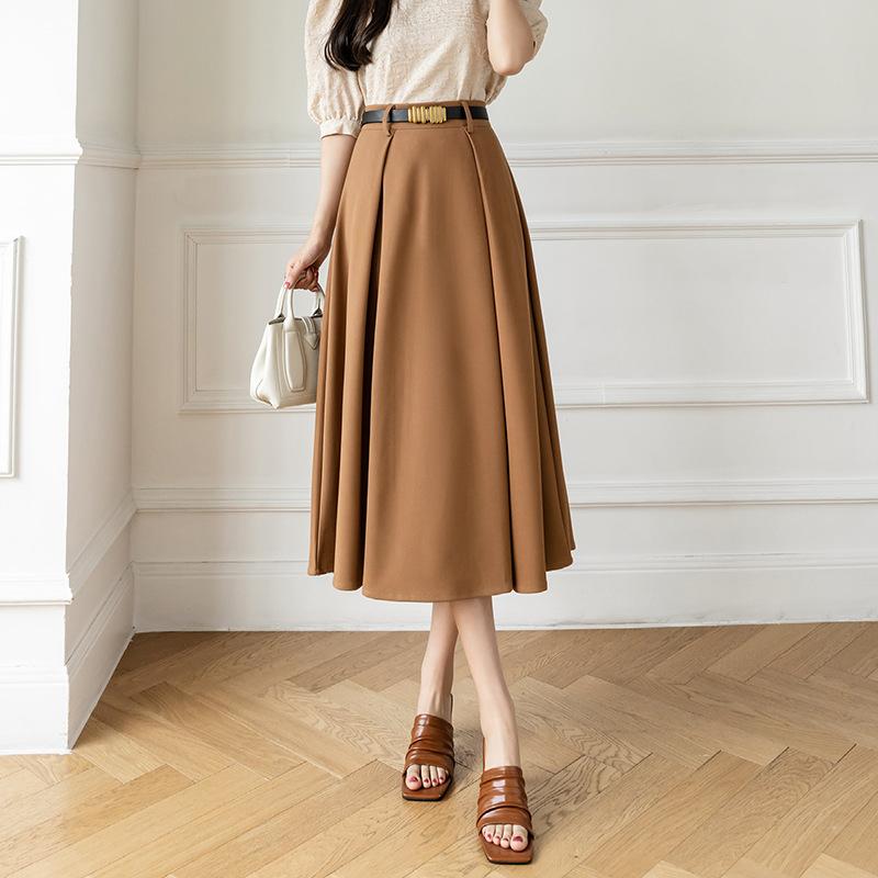Women's Autumn and Winter Commuter Elegant Half-body Skirt Solid Color High Waist Mid-length A-line Skirt