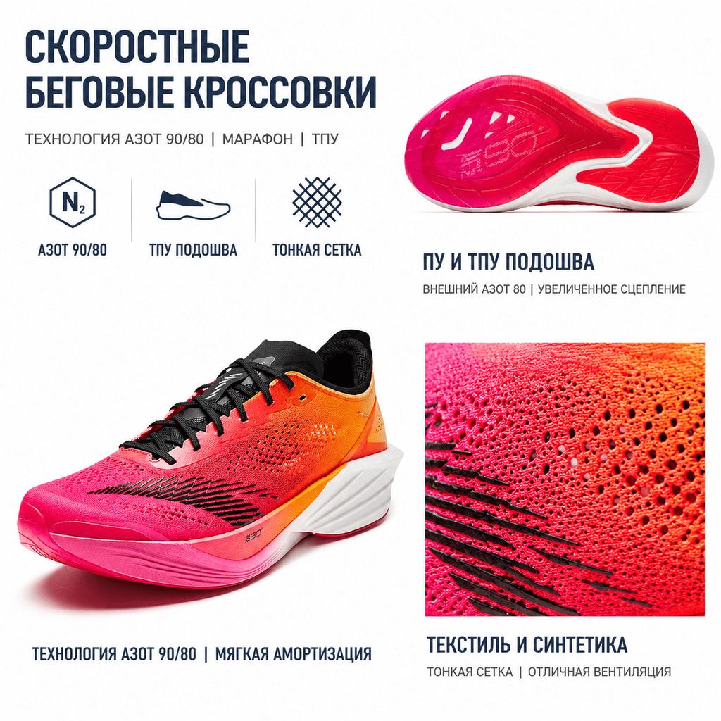 Anta Mach 6 Pro Продвинутые соревновательные тренировочные Профессиональная амортизация Отскок Дышащая Азотная технология Беговые кроссовки Мужские кроссовки 112625584-1