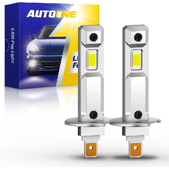 AUTOONE H1 Fog Bulbs, Ultra Bright 6500K Cool White Replacement For Halogen, 1:1 Mini Size Fog Light Bulbs, Pack Of 2