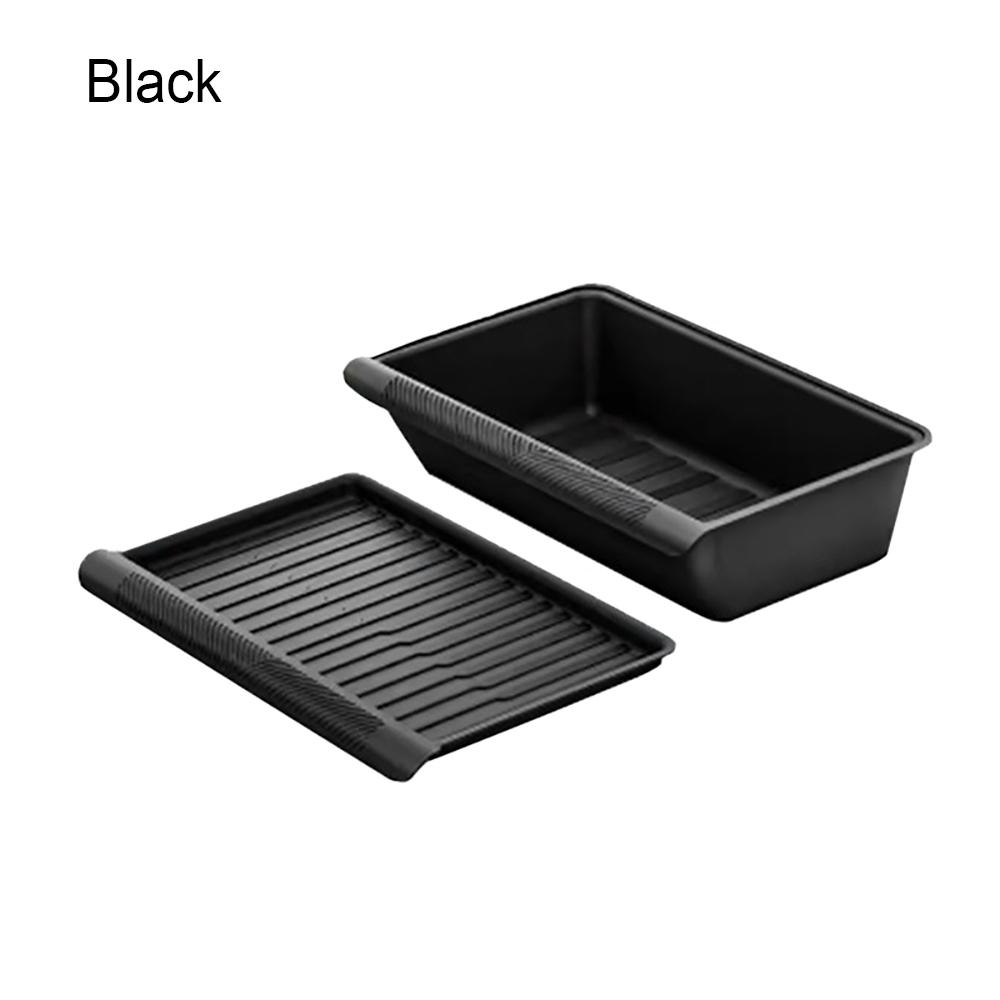 For Tesla Model Y 2024 Under Seat Storage Box TPE White Underseat Organizer Drawer with Cover Garbage Bin Interior Accessories