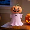 Halloween Ghost Ornament Mini Ghost Statue Pink Halloween Ghost Figurine Set with Pumpkin Decoration Resin Tabletop Decoration
