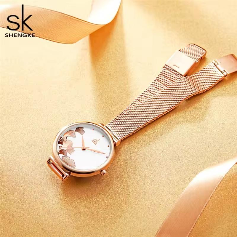 Shengke K0139 K0139L Модный ремешок Роскошные деловые женские часы Водонепроницаемые часы с цветочным узором для женщин и девочек Подарок