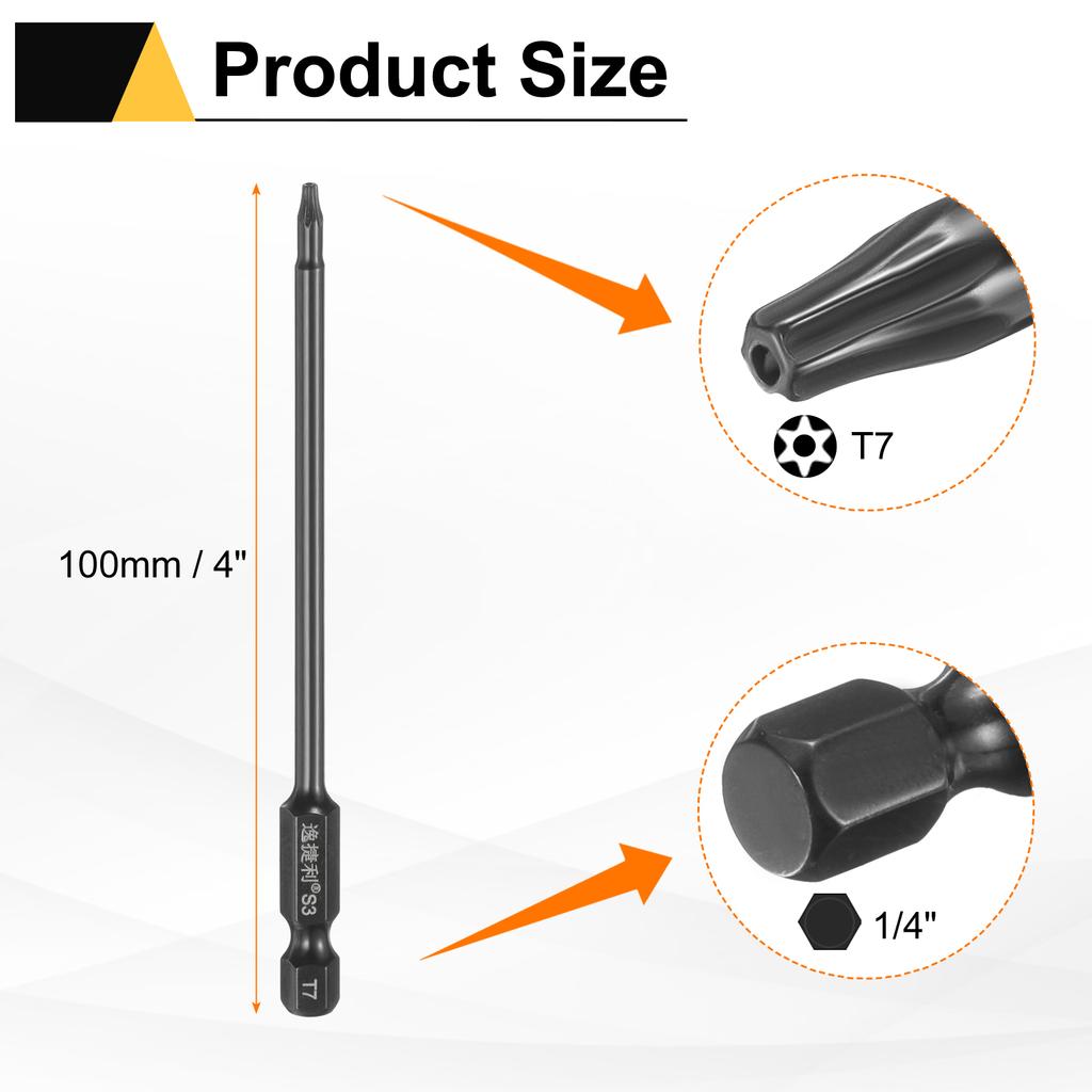 6 шт. Биты Torx T6-T40 1/4" Шестигранный Хвостовик 75 мм/100 мм Сталь S3 Магнитные Звездообразные Биты со Штифтом (Tamper Proof Star) 6-гранные Биты для Шуруповерта