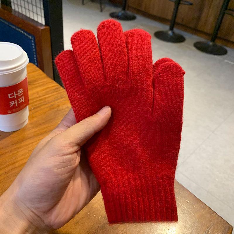 Женские кашемировые эластичные перчатки для улицы с полным пальцем, теплые толстые зимние перчатки, варежки