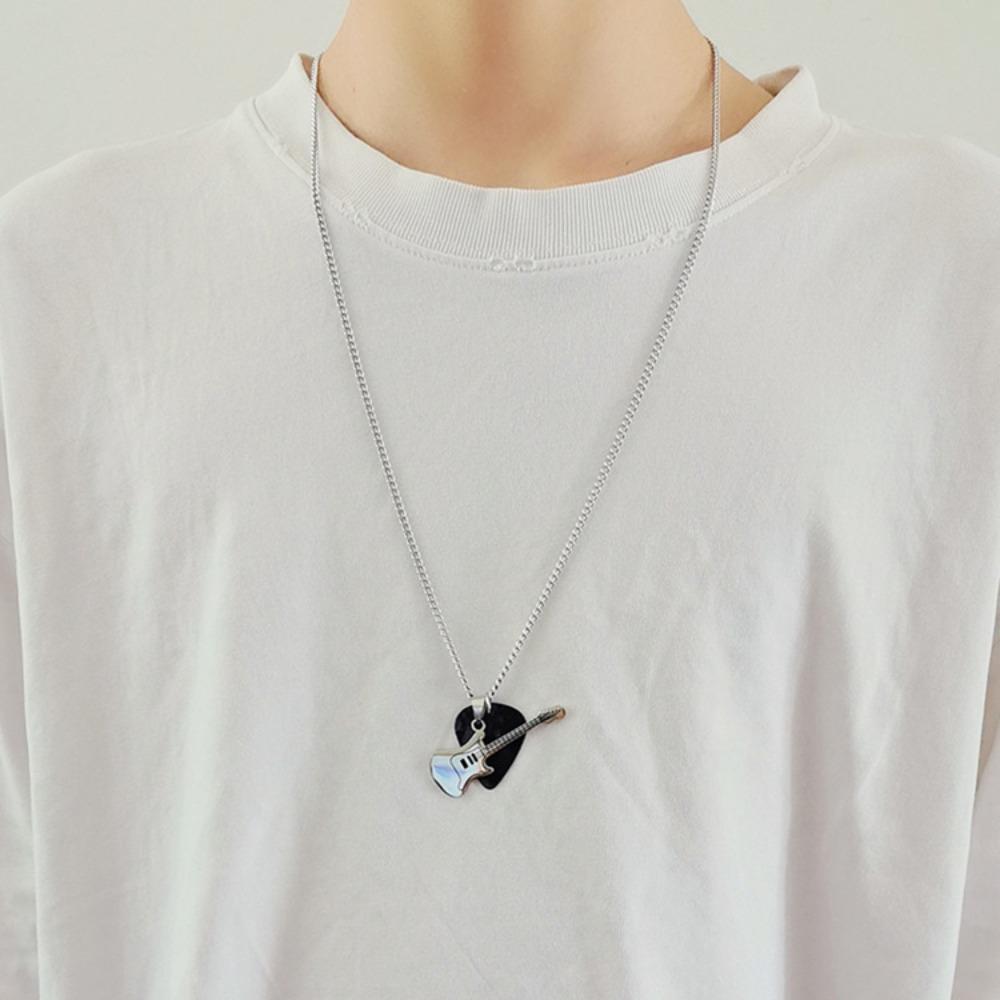 Hip-hop Guitar Pick Pendant Necklace Punk Electric Guitar Sweater Chain Guitar Chain Choker Unisex