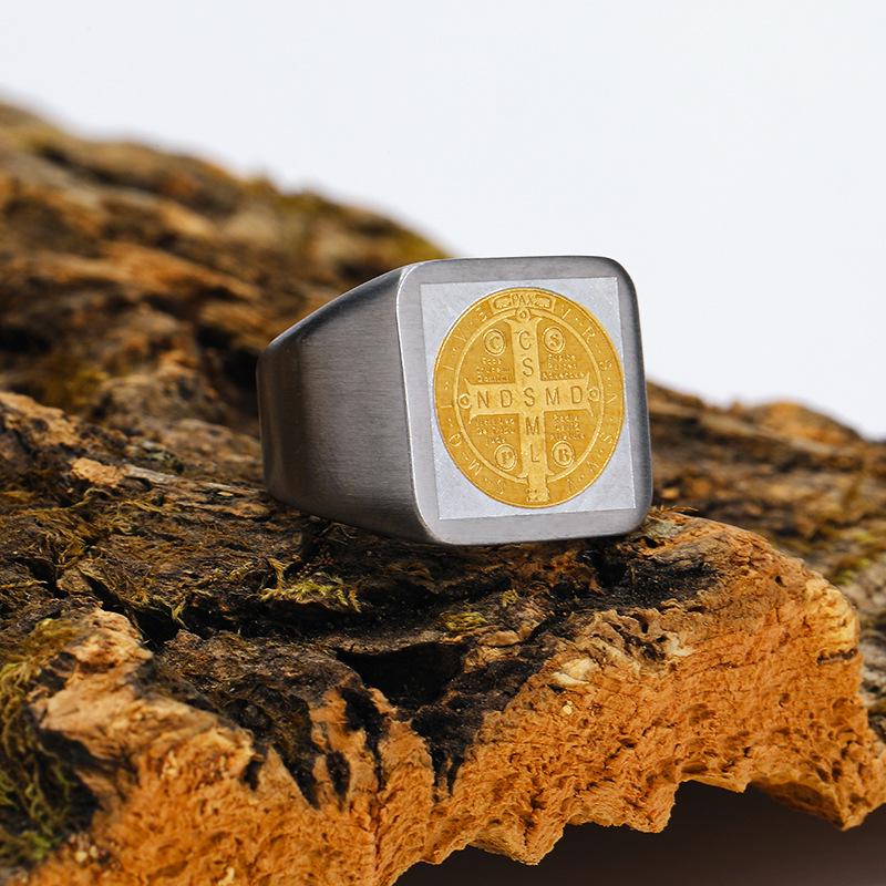 Кольца Intage Religion для мужчин Крест Сан Бенедикт Библия Экзорцизм Ювелирные изделия из нержавеющей стали