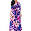 Spring and Autumn Women's Dress V-Neck Printed Swing Dresses Long Dresses
