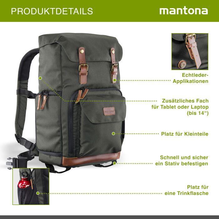 Sac à dos appareil photo - mantona - luis - nylon - cuir - vert