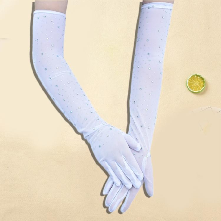 Длинные сетчатые перчатки с блестящими стразами для женщин. Элегантный наряд для коктейльной вечеринки и ночного мероприятия.