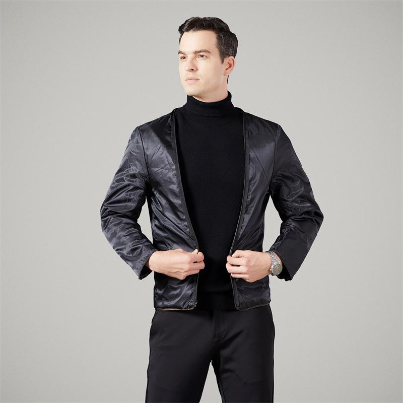 Мужское кашемировое пальто, мужская короткая куртка с пуховой подкладкой, двусторонняя шерстяная шерстяная одежда с лацканами для пап среднего возраста