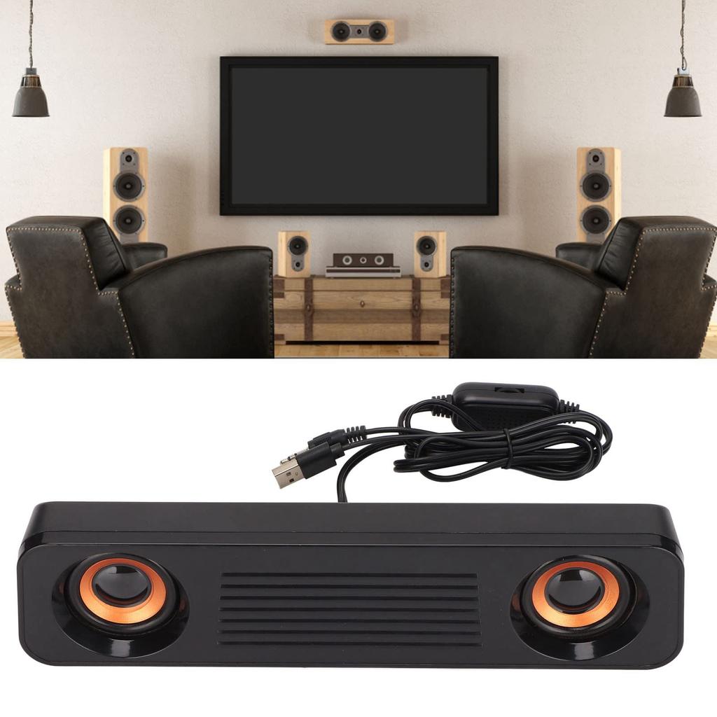 TV Soundbar USB Powered Plug HiFi Stereo Subwoofer TV Speaker Long Speaker for TV Desktop Computer 3.5mm