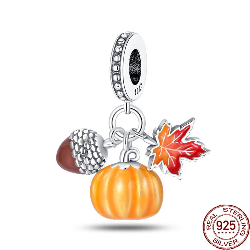 Copper Autumn Brown Music Squirrel Scarecrow Pumpkin Maple Leaves Charm Bead Women'S Bracelets Diy Jewelry Gift