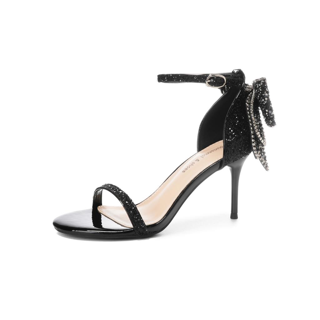 2308-1 Rhinestone Sandals 2024 New Bow Crystal Word with Banquet Socialite Stiletto High Heels Shoes